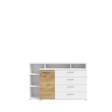 Sideboard >MAYACUS< 4 Schübe, 1 Tür, 5 Fächer, weiß,Eiche Dekor - 153,1x98,5x41,3cm BxHxT