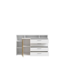 Sideboard >MAYACUS< 4 Schübe, 1 Tür, 5 Fächer, weiß,Eiche Dekor - 153,1x98,5x41,3cm BxHxT