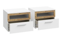 Nachtkommode >MAYACUS< 2er Set, 1 Schublade, 1 Fach, weiß, Eiche Dekor - 52x40,8x41,3cm BxHxT