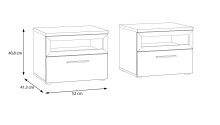 Nachtkommode >MAYACUS< 2er Set, 1 Schublade, 1 Fach, weiß, Eiche Dekor - 52x40,8x41,3cm BxHxT