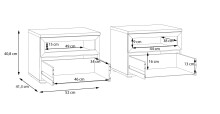 Nachtkommode >MAYACUS< 2er Set, 1 Schublade, 1 Fach, weiß, Eiche Dekor - 52x40,8x41,3cm BxHxT