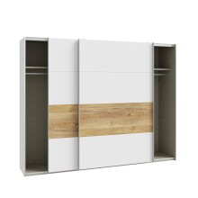 Schiebetürenschrank >MAYACUS< 3 Stangen, 3 Böden, weiß, Eiche Dekor - 269,9x210,5x61,2cm (BxHxT)