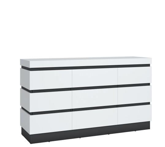 Kommode >CAMPANIA< 3 Türen, 1 Schub, Alpinweiß / Anthrazit - 161x93x45cm (BxHxT)