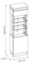 Glasvitrine >CAMPANIA< 1 Tür, 3 Böden, Alpinweiß / Anthrazit Dekor - 60x200x40cm (BxHxT)