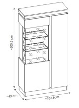 Glasvitrine >CAMPANIA< 2 Türen, 5 Böden, Alpinweiß / Anthrazit Dekor - 104x200x40cm (BxHxT)