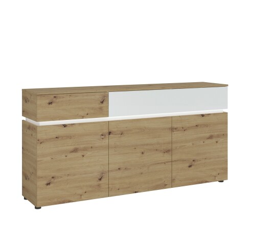 Sideboard >LUCI< 3 Türen, 2 Schübe, Alpinweiß / Artisan Eiche Dekor - 181x90x40cm BxHxT