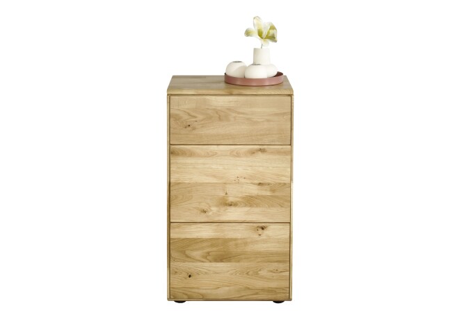 Kommode >KM-0662< 1 Schub, 1 Tür, 1 Boden, Wildeiche massiv natur - 51x89x40cm (BxHxT)