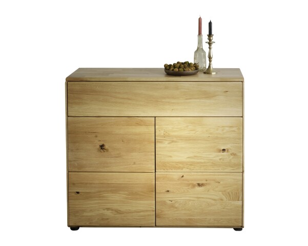 Kommode >KM-0662< 2 Türen, 1 Schub, 1 Boden, Wildeiche massiv - 100x89x40cm (BxHxT)