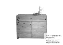 Kommode >KM-0662< 2 Türen, 1 Schub, 1 Boden, Kernbuche massiv - 100x89x40cm (BxHxT