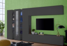 Wohnwand >Benevent< (7-teilig) in Anthrazit matt - 340x180x30 (BxHxT)