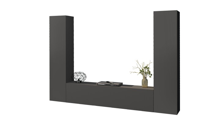 Wohnwand >Benevent< (3-teilig) in Anthrazit matt - 260x180x30 (BxHxT)