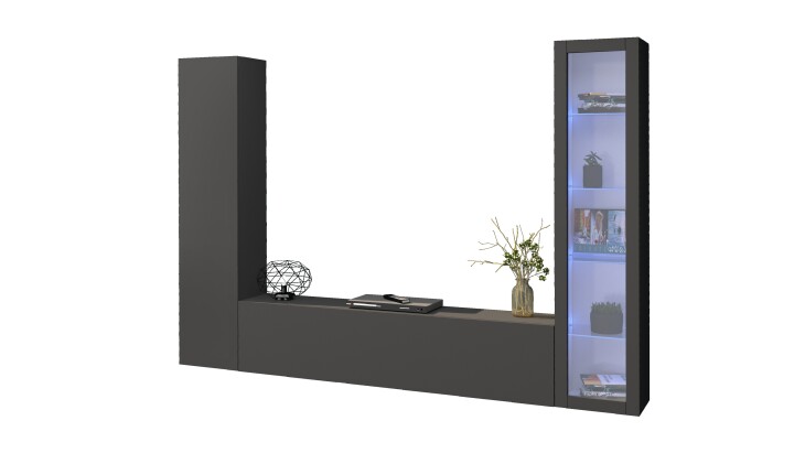 Wohnwand >Benevent< (3-teilig) in Anthrazit matt - 260x180x30 (BxHxT)