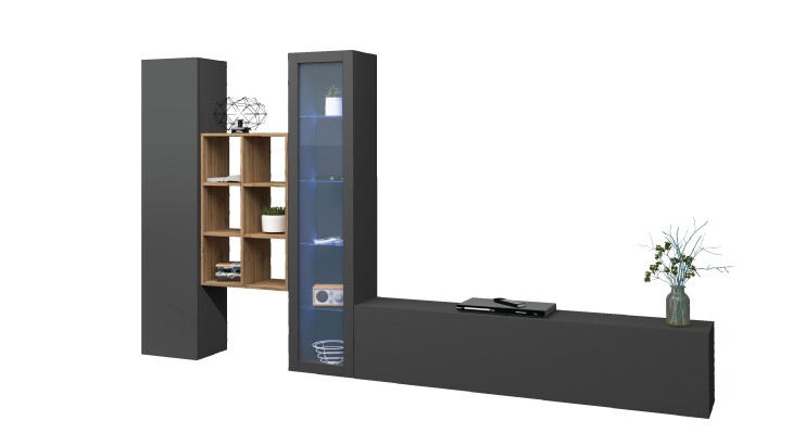 Wohnwand >Benevent< (4-teilig) in Anthrazit matt - 320x180x30 (BxHxT)