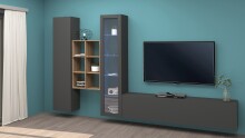 Wohnwand >Benevent< (4-teilig) in Anthrazit matt - 320x180x30 (BxHxT)