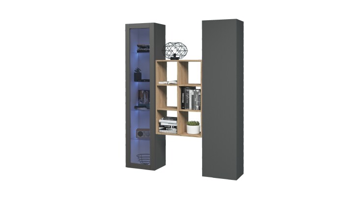 Wohnwand >Benevent< (3-teilig) in Anthrazit matt - 140x180x30 (BxHxT)