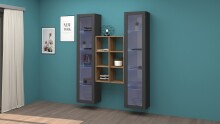 Wohnwand >Benevent< (3-teilig) in Anthrazit matt - 140x180x30 (BxHxT)