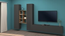 Wohnwand >Benevent< (4-teilig) in Anthrazit matt - 320x180x30 (BxHxT)