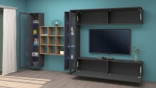 Wohnwand >Benevent< (5-teilig) in Anthrazit matt - 350x180x30 (BxHxT)