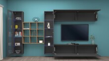Wohnwand >Benevent< (5-teilig) in Anthrazit matt - 350x180x30 (BxHxT)