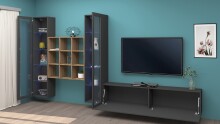 Wohnwand >Benevent< (4-teilig) in Anthrazit matt - 350x180x30 (BxHxT)
