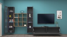 Wohnwand >Benevent< (4-teilig) in Anthrazit matt - 350x180x30 (BxHxT)