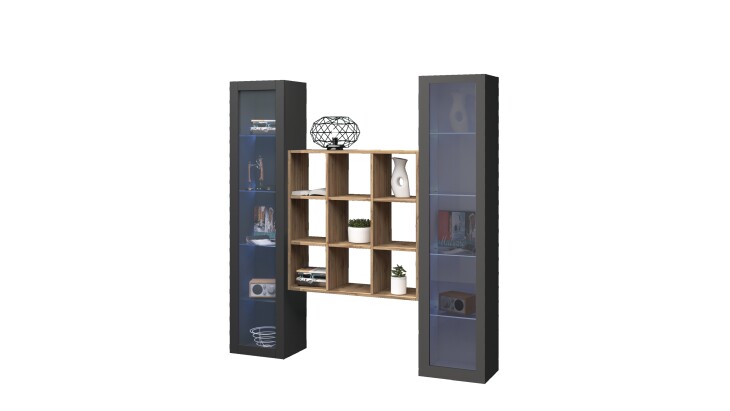 Wohnwand >Benevent< (3-teilig) in Anthrazit matt - 170x180x30 (BxHxT)