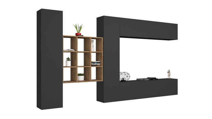 Wohnwand >Benevent< (5-teilig) in Anthrazit matt - 350x180x30 (BxHxT)