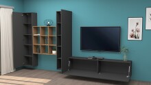Wohnwand >Benevent< (4-teilig) in Anthrazit matt - 350x180x30 (BxHxT)