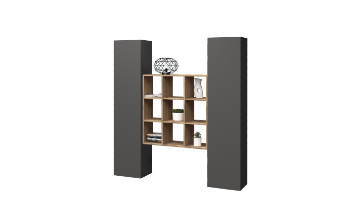 Wohnwand >Benevent< (3-teilig) in Anthrazit matt - 170x180x30 (BxHxT)