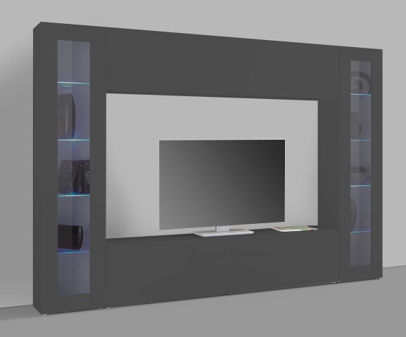 Wohnwand >Benevent< (4-teilig) in Anthrazit matt - 260x180x30 (BxHxT)