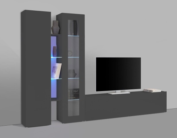 Wohnwand >Benevent< (4-teilig) in Anthrazit matt - 280x180x30 (BxHxT)