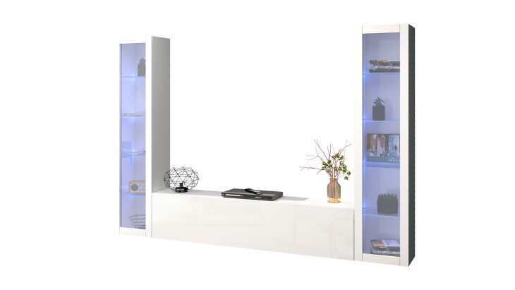 Wohnwand >Benevent< (3-teilig) in Weiß Hochglanz - 260x180x30 (BxHxT)