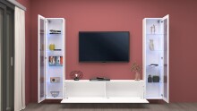 Wohnwand >Benevent< (3-teilig) in Weiß Hochglanz - 260x180x30 (BxHxT)