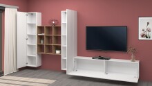 Wohnwand >Benevent< (4-teilig) in Weiß Hochglanz - 350x180x30 (BxHxT)