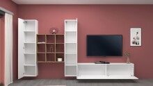 Wohnwand >Benevent< (4-teilig) in Weiß Hochglanz - 350x180x30 (BxHxT)