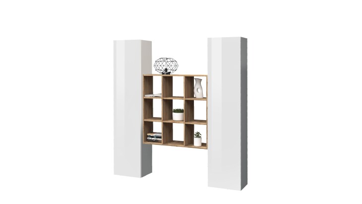 Wohnwand >Benevent< (3-teilig) in Weiß Hochglanz - 170x180x30 (BxHxT)