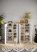 Schuhschrank >Farina< 4 Türen, Weiss Hochglanz Lack / Eiche Cadiz Dekor - 140x111x35cm B/H/T