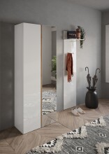 Schuhschrank >Farina< Spiegel, Weiss Hochglanz Lack / Eiche Cadiz Dekor - 70x185x35cm B/H/T