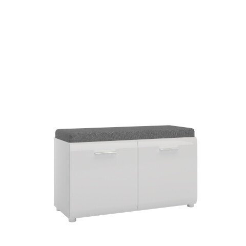 Schuhbank >MERANO < 2 Türen, 2 Böden, Kissen, Alpinweiß / Weiß Hochglanz - 96x56x39 BxHxT