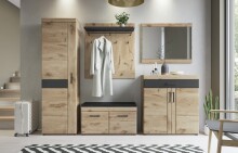 Garderobenschrank >GRANO< 4 Böden, 1 Stange, Viking Eiche Dekor / Kosmos Grau - 58x195x38 (BxHxT