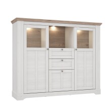 Stauramvitrine >ILOPPA< 3 Türen, 2 Schübe, Schnee/ Nelson Eiche Dekor - 165x136,1x44,3cm BxHxT