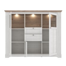 Stauramvitrine >ILOPPA< 3 Türen, 2 Schübe, Schnee/ Nelson Eiche Dekor - 165x136,1x44,3cm BxHxT