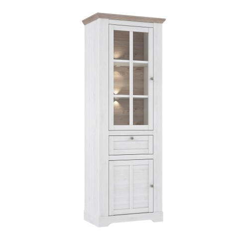 Vitrine >ILOPPA<  2 Türen, 1 Schub, Schnee/ Nelson Eiche Dekor - 75,6x209,8x44,3cm BxHxT