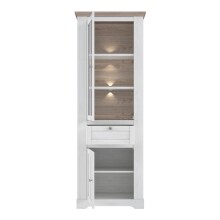 Vitrine >ILOPPA<  2 Türen, 1 Schub, Schnee/ Nelson Eiche Dekor - 75,6x209,8x44,3cm BxHxT