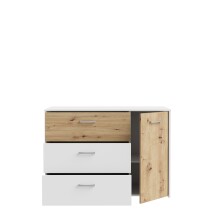 Kommode >CULGOA< 3 Schübe, 1 Tür, Artisan Eiche Dekor / Weiss - 113,1x80,2x41,5cm BxHxT