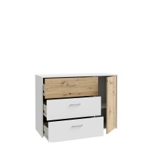 Kommode >CULGOA< 3 Schübe, 1 Tür, Artisan Eiche Dekor / Weiss - 113,1x80,2x41,5cm BxHxT