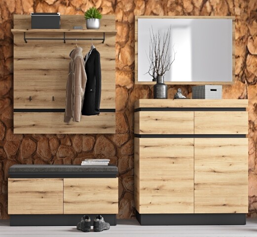 Garderoben-Set >Corte< (4-teilig) Evoke Eiche Dekor - 205x201x45 BxHxT