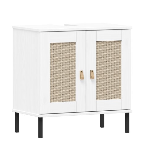Waschbeckenunterschrank >WZ-0800< 2 Türen, 1 Boden, Kiefer massiv weiß lackiert - 62x65x40 (BxHxT)