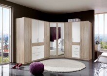 Eckkleiderschrank >Click< in weiss Dekor / Spiegel - 95x198x95 (BxHxT)