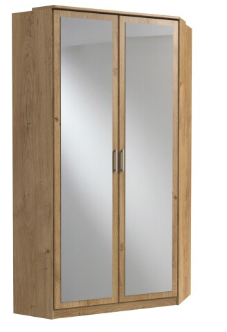 Eckkleiderschrank >Click< Plankeneiche / Spiegel - 95x198x95 (BxHxT)